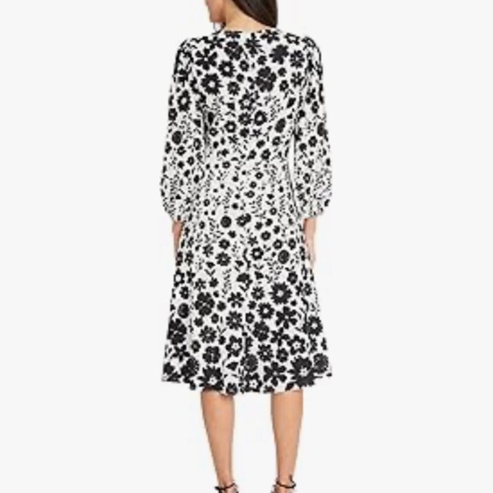 MAGGY LONDON Size 0 Black And White Floral Twist Front Midi Dress NWT - Picture 4 of 14